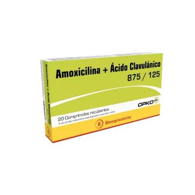 Imagen de Amoxicilina + Ácido Clavulanico 875/125 mg x 20 comprimidos recubiertos